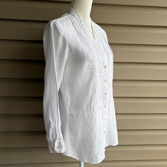 •J. Jill• White 100% Linen Pintuck Button Front Tunic Blouse – Size XS - Picture 3 of 8